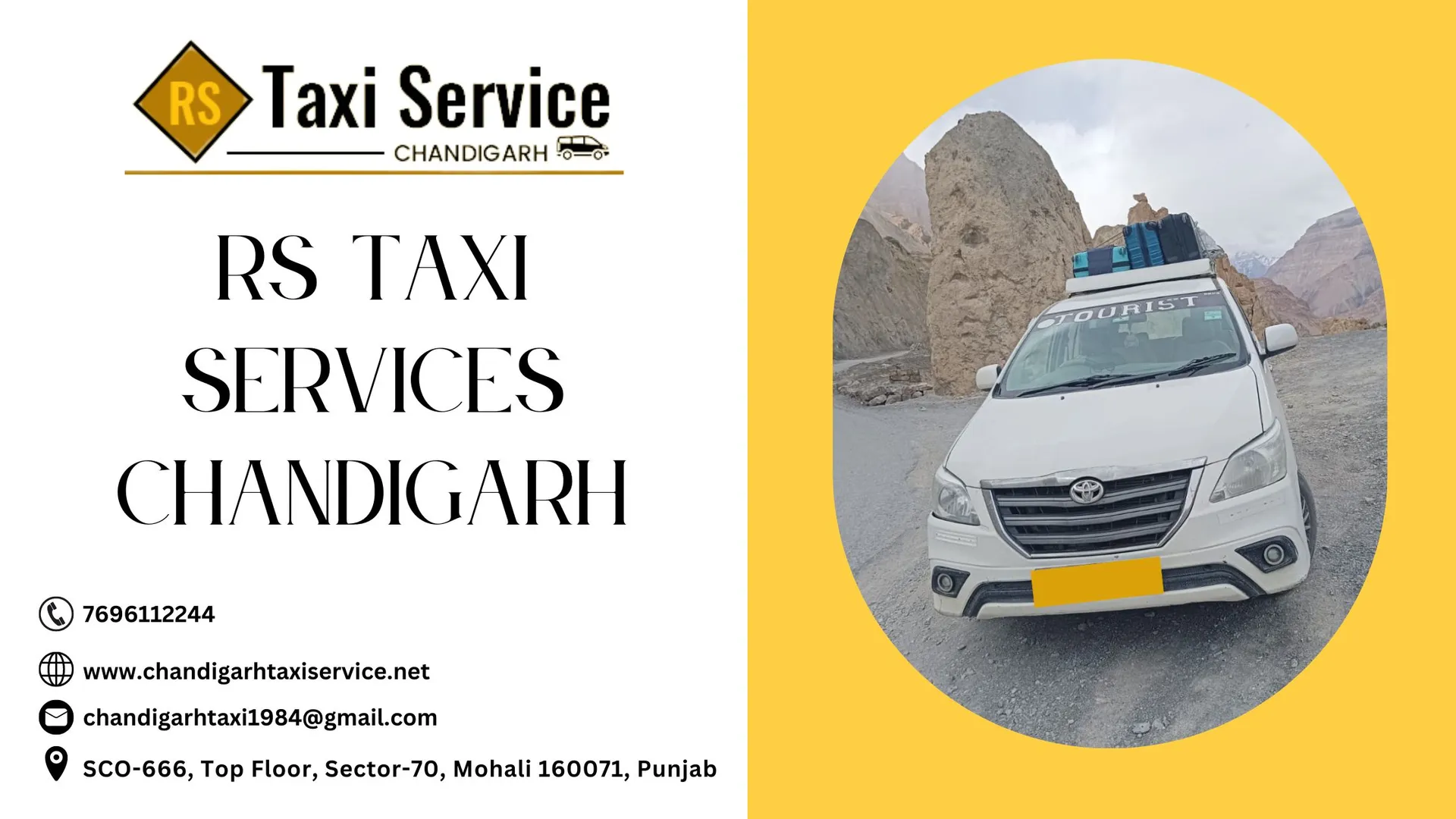 If you want to book a taxi, then you have come to the right place.

Welcome to RS Taxi Service Chandigarh! We are your trusted and professional provider of Chandigarh taxi services. Whether you need transportation within the city or to nearby areas, our taxi service in Chandigarh is at your service.

With RS Taxi Service Chandigarh, you can expect a seamless and stress-free experience. Our fleet of well-maintained vehicles, driven by skilled and courteous drivers, ensures a comfortable journey every time. Punctuality is our priority, and we take pride in getting you to your destination on time.

Booking a taxi with us is easy and convenient, thanks to our user-friendly online platform. Experience affordable rates without compromising on quality service. Our commitment to customer satisfaction sets us apart as one of the best taxi services in Chandigarh.

For reliable and efficient transportation, choose RS Taxi Service Chandigarh. Let us be your travel partner, making your journeys in and around Chandigarh enjoyable and memorable. Book your ride now! https://www.chandigarhtaxiservice.net/

Contact Person Name:- Ravi Salaria

Contact no. 7696112244

Address:- SCO-666, Top Floor, Sector-70, Mohali 160071, Punjab