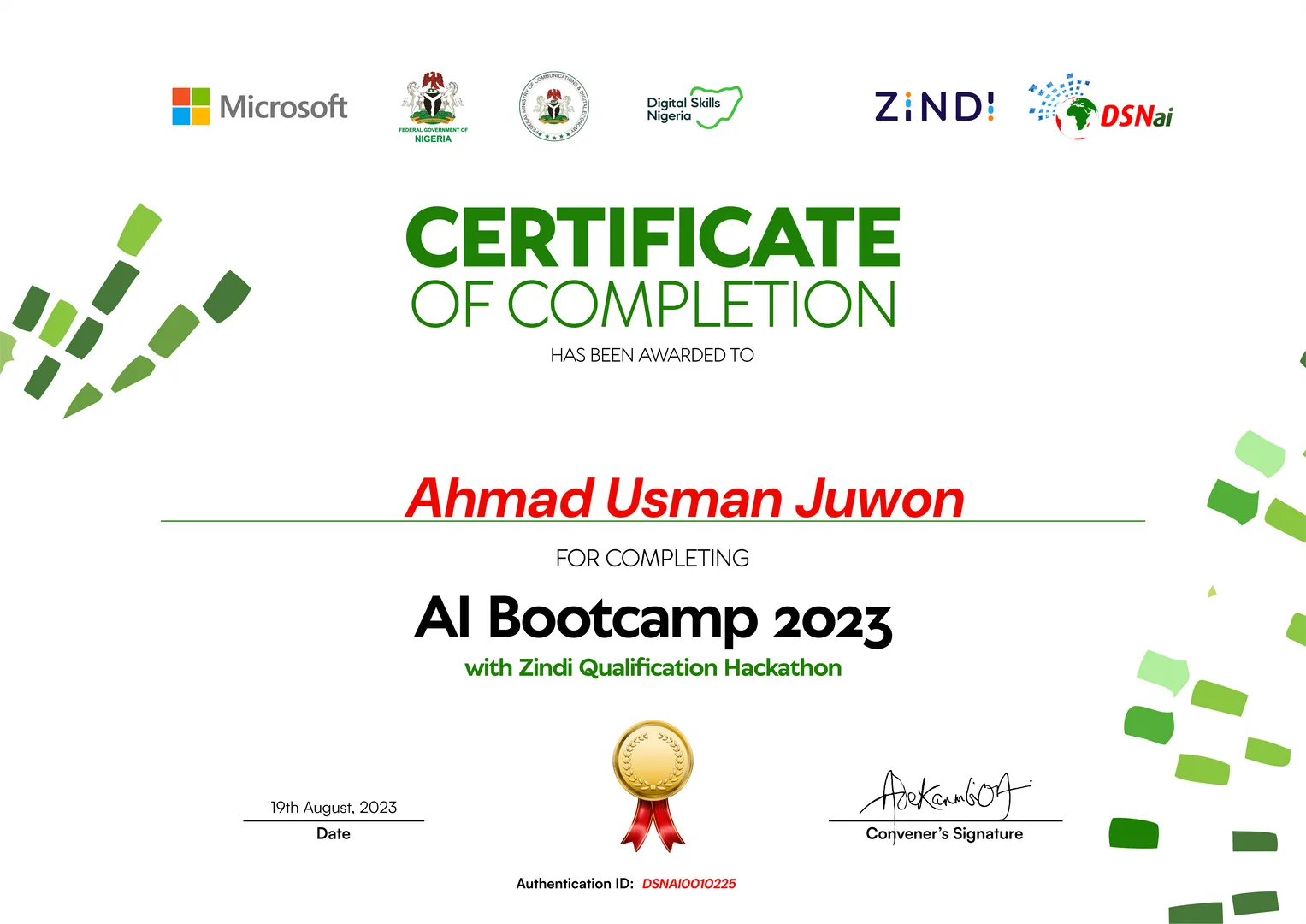 Just 2 weeks ago, I had the amazing opportunity to qualify for and participate in the Data Science Nigeria (DSN) 2023 AI Bootcamp. It was an exhilarating journey.

The adventure began with a qualification hackathon, which happened to be my very first hackathon since I embarked on my machine learning journey.  Completing it not only boosted my confidence but also secured my coveted spot at the week-long bootcamp.  

Throughout the intensive one-week bootcamp, I immersed myself in the world of AI and data science like never before. From delving into Geographic Information Systems (GIS) for the first time to deepening my understanding of computer vision, each day was a rewarding experience. I couldn't help but feel a surge of excitement during the computer vision sessions, as I found myself connecting concepts I had studied in the deep learning course on Coursera.

The bootcamp also included engaging sessions on Natural Language Processing (NLP) and eye-opening insights into research. One of the standout moments was the chance to explore student research posters, offering a glimpse into how posters are structured.

In just one week, the DSN AI Bootcamp has provided me with an incredible learning experience that will undoubtedly shape my path forward. I can't wait to see where this exciting journey leads next!