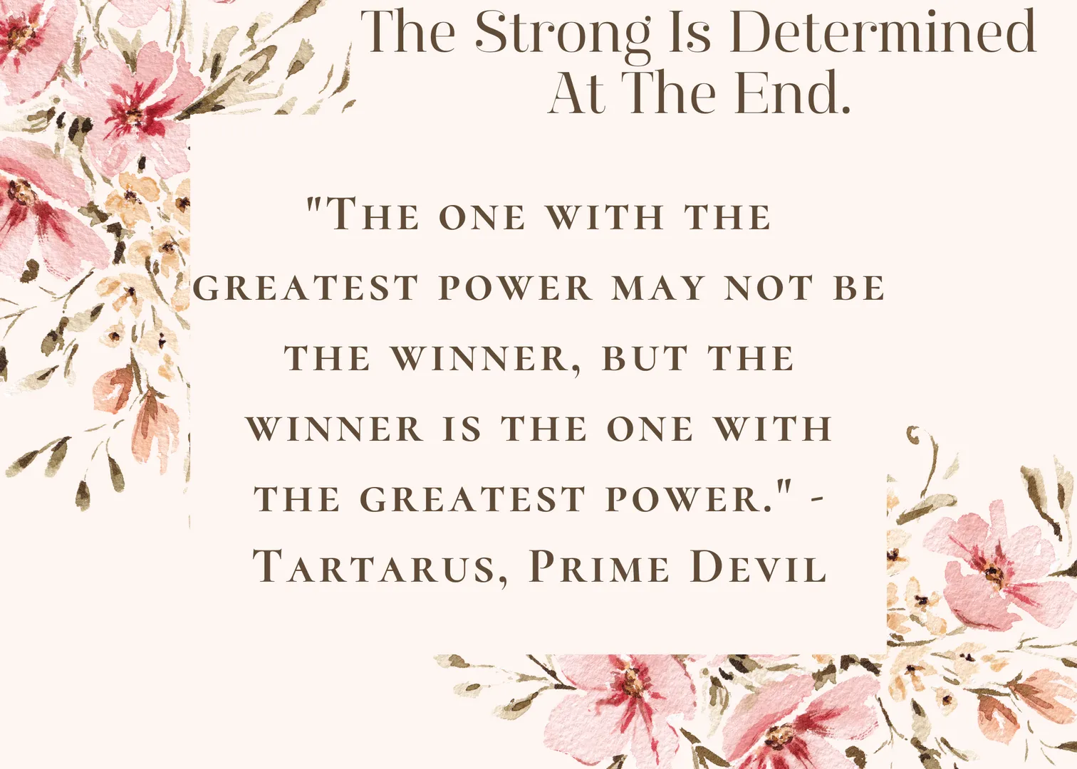 Godwrath Lore Quote: The Strong Is Determined At The End
The quote can be found in the post's image.

Get today's quote on OpenSea for free! Make It yours!

https://opensea.io/assets/ethereum/0x495f947276749ce646f68ac8c248420045cb7b5e/54110518708055511570961916387100735752108288770146632882064646613334463879024

#quotes #crypto #NFTart #nft #Gamedev #Nftartist #wisdom #truth #motivation #inspiration