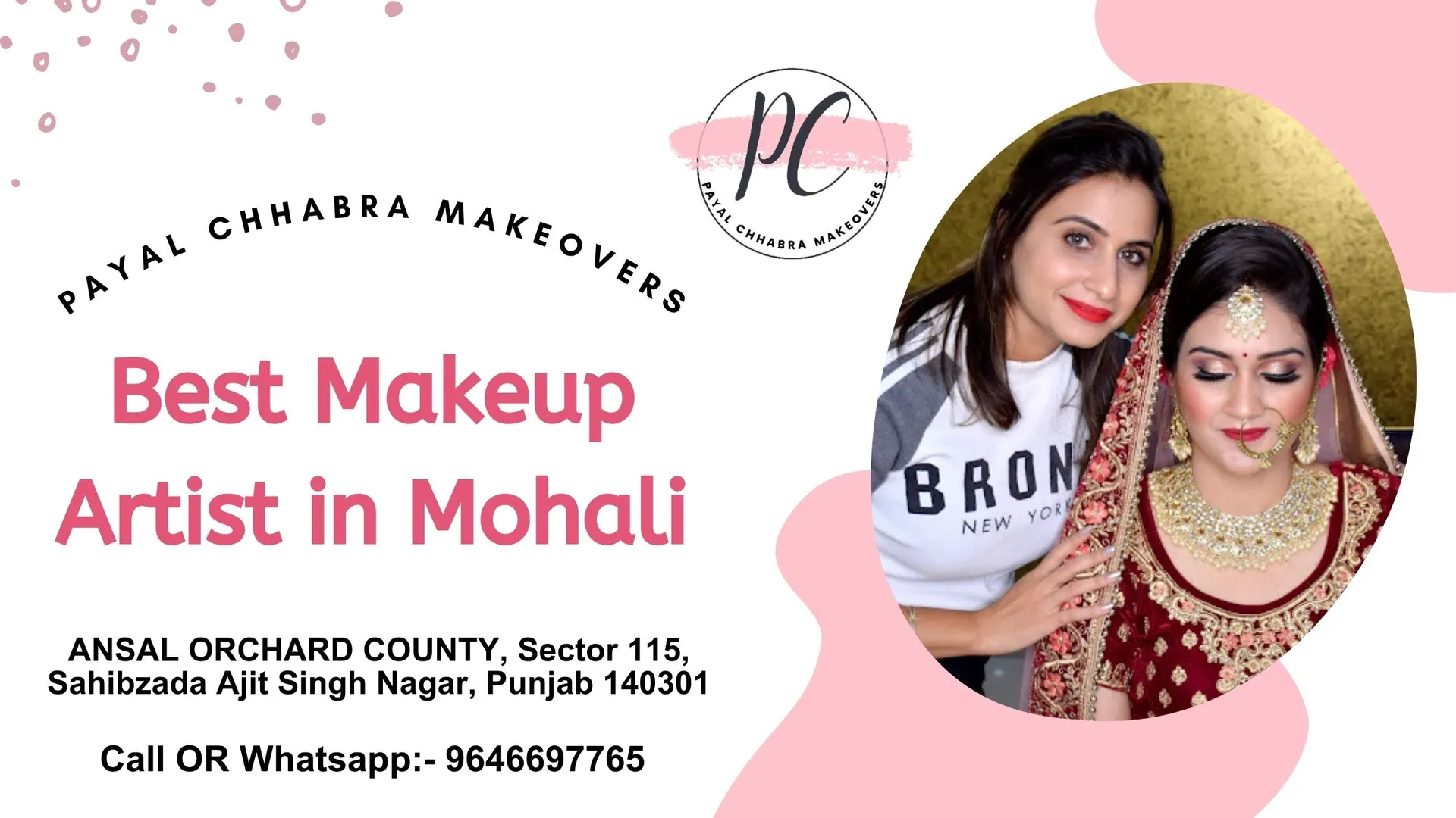 Unlock the Glamour within with Payal Chhabra Makeovers - Acclaimed as the Best Makeup Artist in Mohali

Step into a world of beauty and allure with Payal Chhabra, the unrivaled best makeup artist in Mohali. With a mastery of artistry and an eye for detail, Payal Chhabra creates captivating makeovers that enhance your natural features and elevate your confidence.

Book your appointment today. https://g.co/kgs/7eMr4B