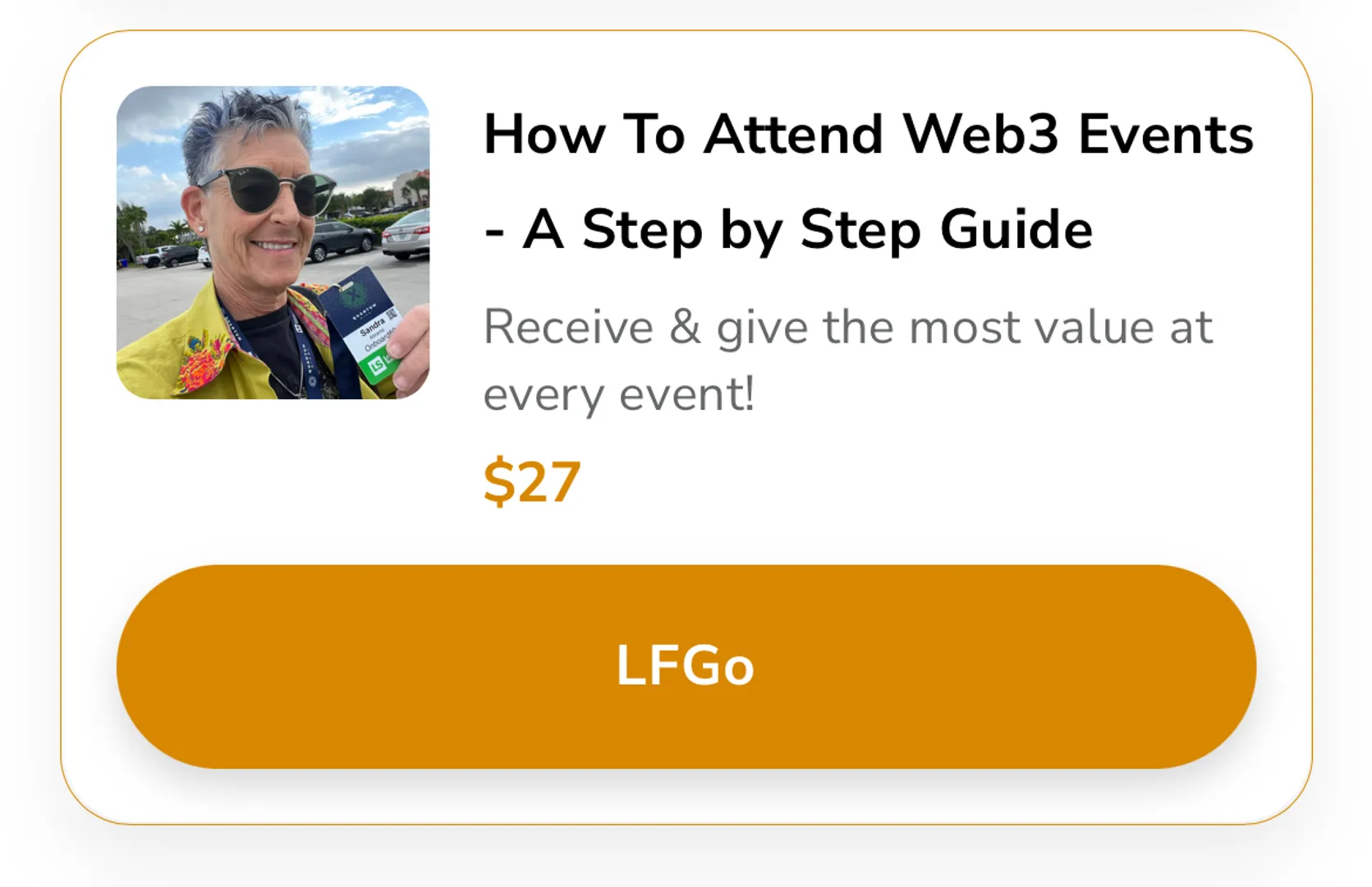 GET THE E-GUIDE TODAY!!  

Are you going to any conferences, events and want to maximize your time while there? Get the most out of every event and give the most value while there. Prep, connect and follow up step by step to ensure you get the highest value. 

https://stan.store/onboard60