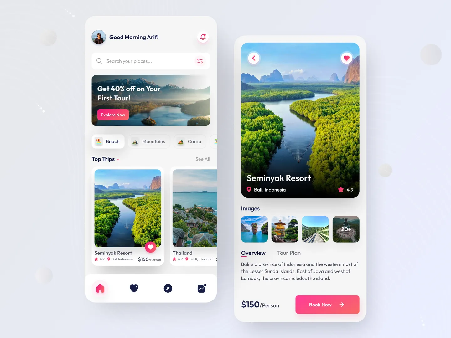 Hello folks!

Here is my recent exploration design for Travel App Concept.
The goal of the Travel App is to offer curated travel packages that encompass
destinations, accommodations, transportation and activities. This app will provide users with hassle-free and comprehensive vacation experience.