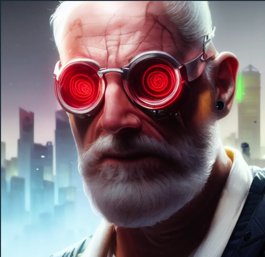 An old man who has been suffering , Cyberpunk, sweat drops, neon hubs, 80s aesthetics, insane, intricate, highly detailed, digital painting, artstation, concept art, smooth, sharp focus, illustration, unreal engine 5, 8k, art by artgerm and greg rutkowski and alphonse mucha