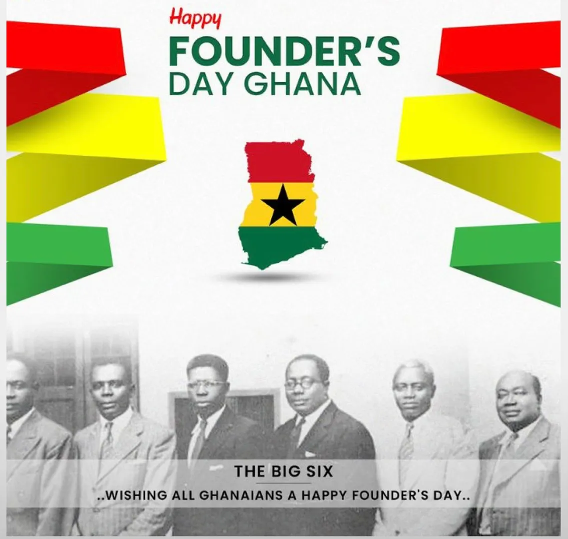 Happy Founder's Day, Ghana! 🇬🇭 Today, we celebrate the visionaries and leaders who laid the foundation for our beloved nation. Let's honor their legacy by fostering unity, progress, and prosperity. Together, we can build a brighter future for all Ghanaians. Wishing you a day filled with pride and joy! #GhanaFoundersDay #ProudGhanaian 🎉🎊