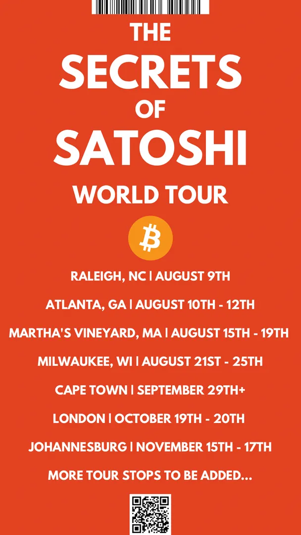 Bitcoin is global. And so it my book tour. 

“The Secrets of Satoshi: Understanding Bitcoin” is a 4x best seller that I released on June 15, 2023. I am excited to announce the world book tour starts today! 

Learn more and purchase the book here: https://thesecretsofsatoshi.com #Bitcoin 