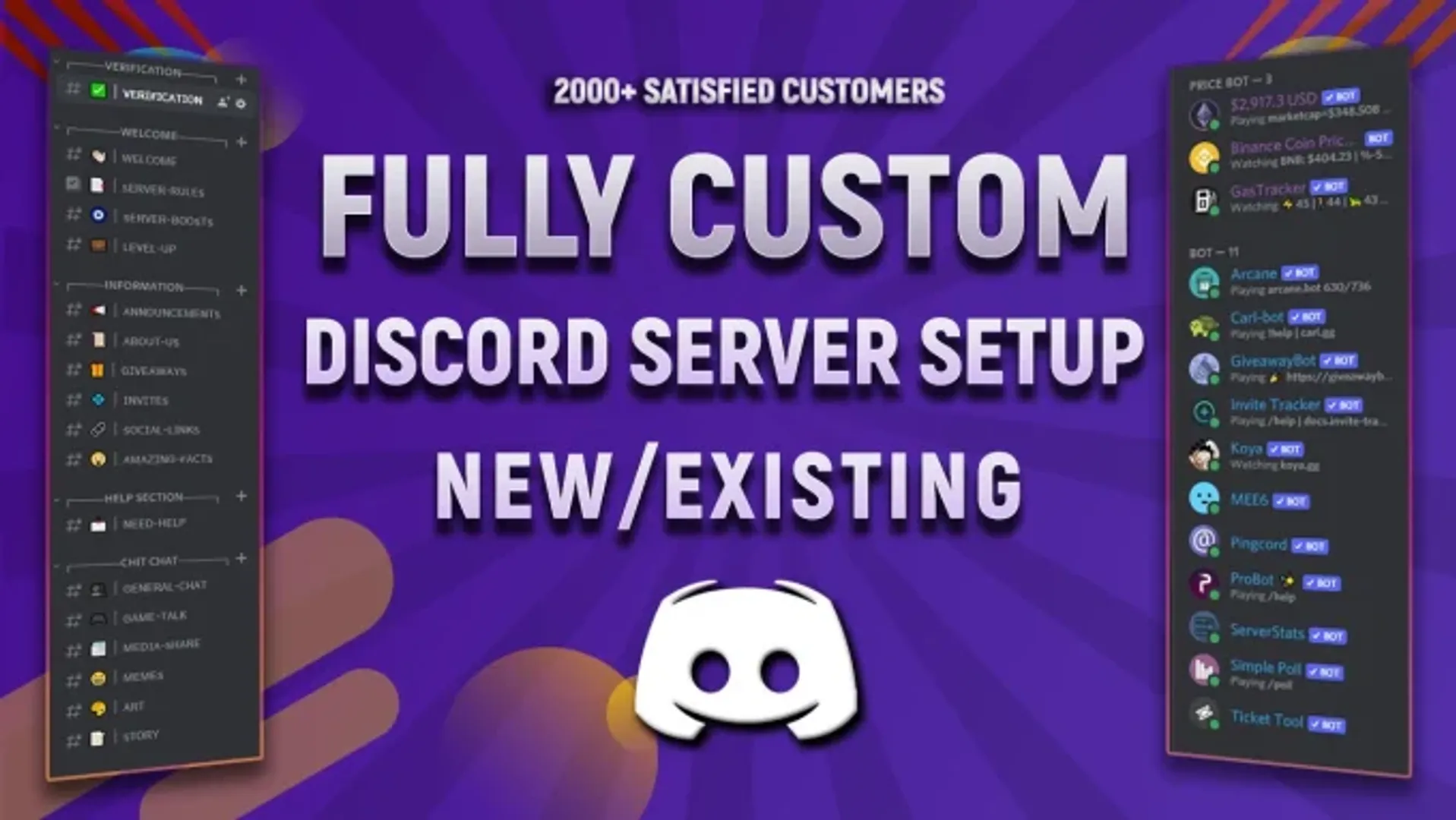 I have 4 years of experience in creating discord servers. I can work on New/Existing Gaming, NFT, Streaming, Esports, Trading, Study, Anime, or any discord servers. I have created more than 1400 discord servers. I provide unlimited revisions.

order for setup discord server now : https://bit.ly/44RHKOz