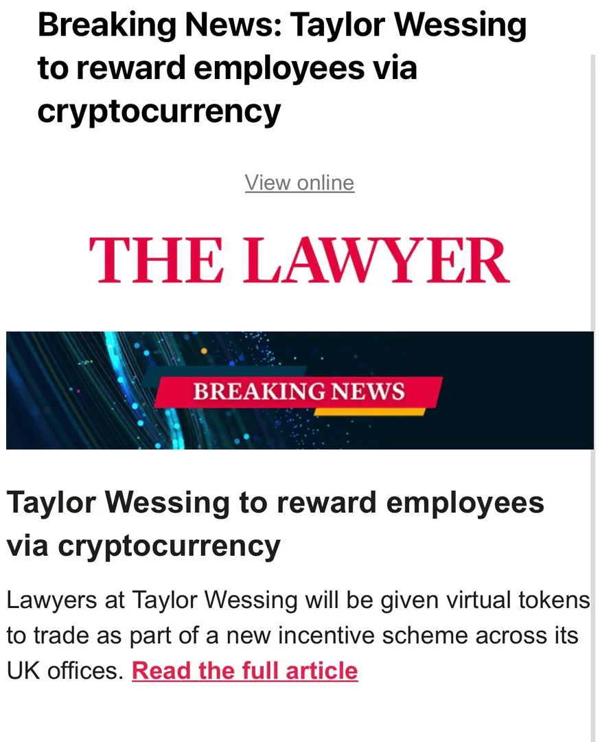 Interesting law firms in the UK now rewarding employees with crypto! 