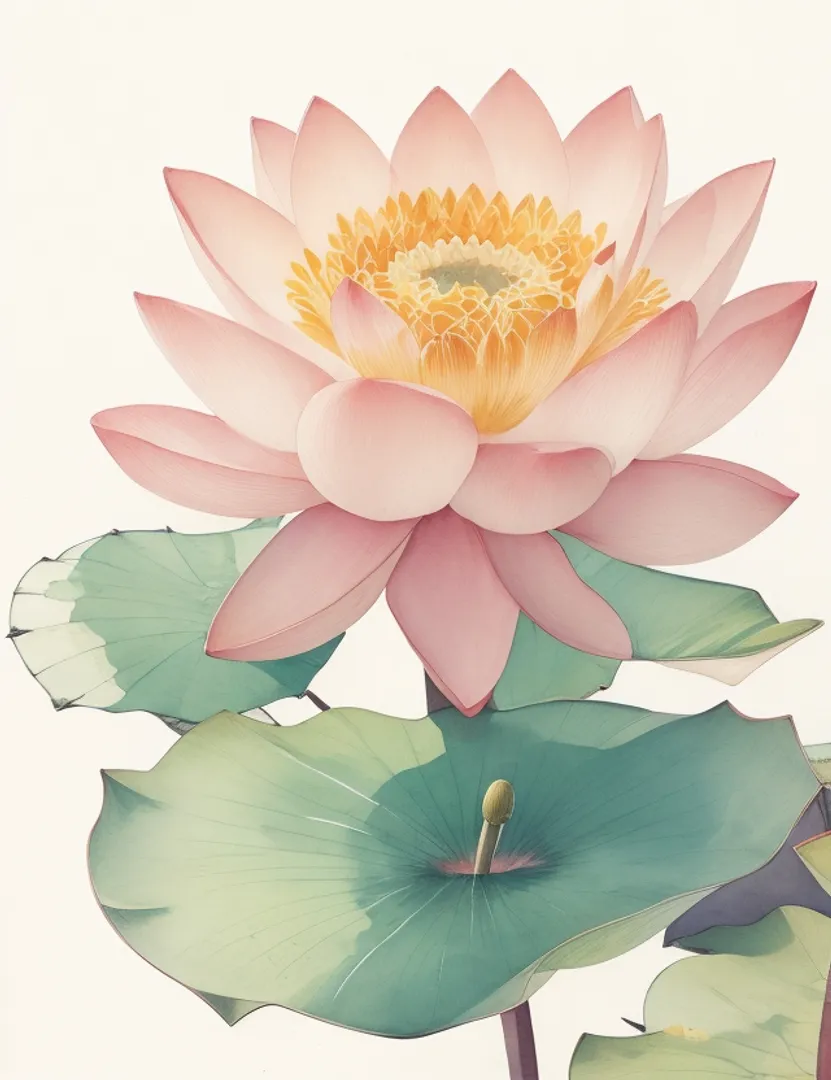 Lotus watercolor retro