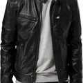 Leather jacket with hood